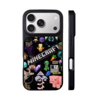 Minecraft logo pixel mobs collage iPhone 17 Pro Max Black Case