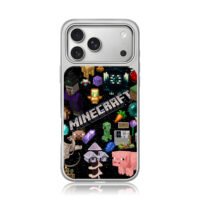 Minecraft logo pixel mobs collage iPhone 17 Pro Max Electroplated Silver Case1