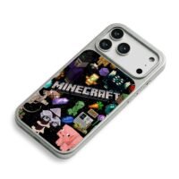 Minecraft logo pixel mobs collage iPhone 17 Pro Max Electroplated Silver Case2