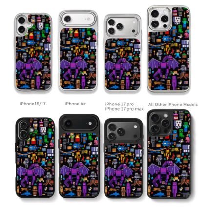Minecraft pixel art with steve mobs Chris Brown Phone Case Black Electroplated Silver For Iphone 11 To 17