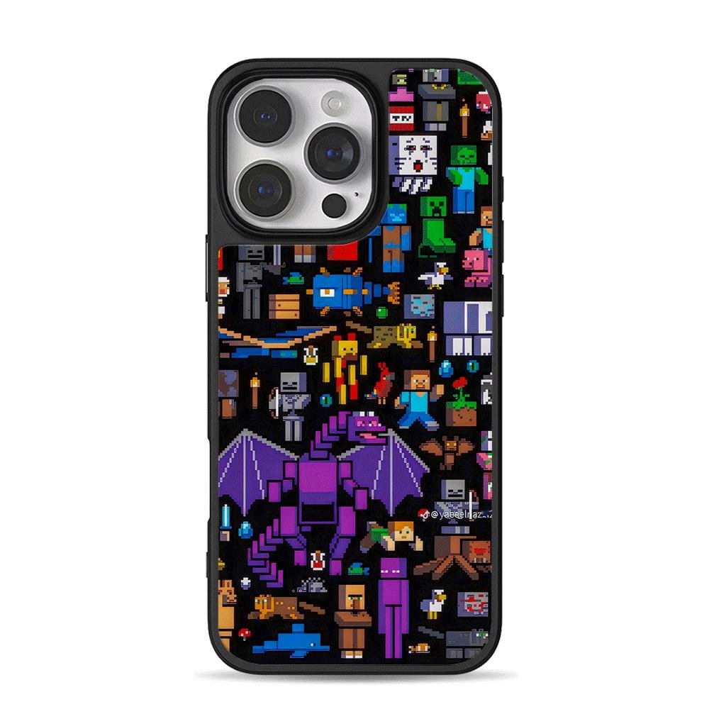 Minecraft pixel art with steve mobs iPhone 16 Pro Max Black Case Minecraft pixel art with steve mobs iPhone 16 Pro Max Black Case
