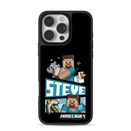 Minecraft Steve wolf chicken pick iPhone 16 Pro Max Black Case