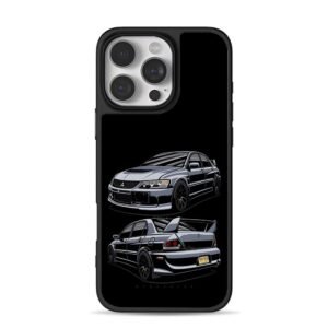 Mitsubishi Lancer EVO two views art iPhone 16 Pro Max Black Case