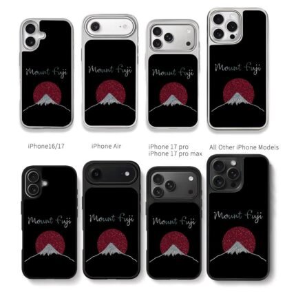 Mount Fuji red sun rhinestone art Chris Brown Phone Case Black Electroplated Silver For Iphone 11 To 17