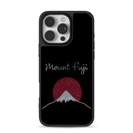 Mount Fuji red sun rhinestone art iPhone 16 Pro Max Black Case