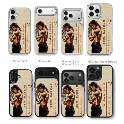 Muay Thai boxer wai kru Thai script Chris Brown Phone Case Black Electroplated Silver For Iphone 11 To 17