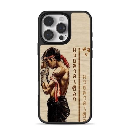 Muay Thai boxer wai kru Thai script iPhone 16 Pro Max Black Case