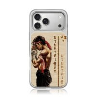 Muay Thai boxer wai kru Thai script iPhone 17 Pro Max Electroplated Silver Case1