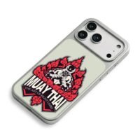 Muay Thai boxer with Thai flame iPhone 17 Pro Max Electroplated Silver Case2
