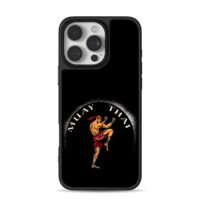 Muay Thai fighter kick graphic iPhone 16 Pro Max Black Case