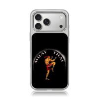 Muay Thai fighter kick graphic iPhone 17 Pro Max Electroplated Silver Case1