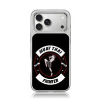 Muay Thai fighter kick logo iPhone 17 Pro Max Electroplated Silver Case1