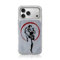 Muay Thai kick boxer red circle iPhone 17 Pro Max Electroplated Silver Case1