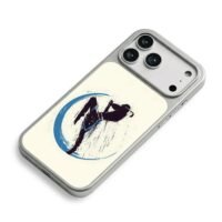 Muay Thai kick silhouette blue ink iPhone 17 Pro Max Electroplated Silver Case2