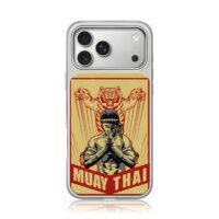 Muay Thai praying boxer with tiger iPhone 17 Pro Max Electroplated Silver Case1