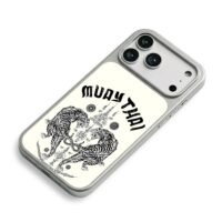 Muay Thai twin tigers Thai tattoo iPhone 17 Pro Max Electroplated Silver Case2