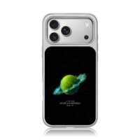 Music of Spheres green ring planet iPhone 17 Pro Max Electroplated Silver Case1