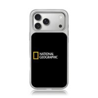 National Geographic logo on black iPhone 17 Pro Max Electroplated Silver Case1