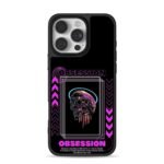 Neon cyber skull obsession graphic Phone Case for iPhone 11-17 & Samsung Galaxy S24-S26