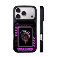 Neon cyber skull obsession graphic iPhone 17 Pro Max Black Case