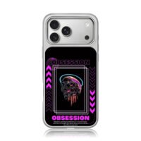 Neon cyber skull obsession graphic iPhone 17 Pro Max Electroplated Silver Case1