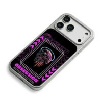 Neon cyber skull obsession graphic iPhone 17 Pro Max Electroplated Silver Case2