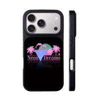 Neon Dreams vaporwave palm dolphins iPhone 17 Pro Max Black Case