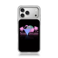 Neon Dreams vaporwave palm dolphins iPhone 17 Pro Max Electroplated Silver Case1
