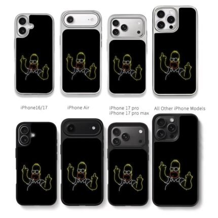 Neon Homer Simpson middle fingers Chris Brown Phone Case Black Electroplated Silver For Iphone 11 To 17