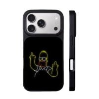 Neon Homer Simpson middle fingers iPhone 17 Pro Max Black Case