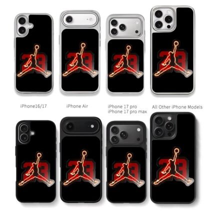 Neon Jordan jumpman over red 23 Chris Brown Phone Case Black Electroplated Silver For Iphone 11 To 17