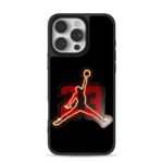 Neon Jordan jumpman over red 23 iPhone 16 Pro Max Black Case