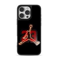 Neon Jordan jumpman over red 23 iPhone 16 Pro Max Black Case