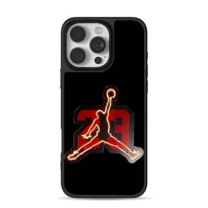 Neon Jordan jumpman over red 23 iPhone 16 Pro Max Black Case