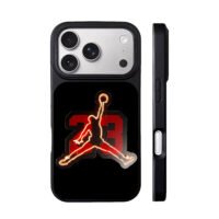 Neon Jordan jumpman over red 23 iPhone 17 Pro Max Black Case