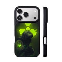 Neon nuclear hooded gasmask soldier iPhone 17 Pro Max Black Case