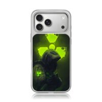 Neon nuclear hooded gasmask soldier iPhone 17 Pro Max Electroplated Silver Case1