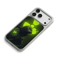 Neon nuclear hooded gasmask soldier iPhone 17 Pro Max Electroplated Silver Case2