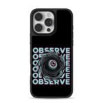 Neon observe text with swirling eye iPhone 16 Pro Max Black Case