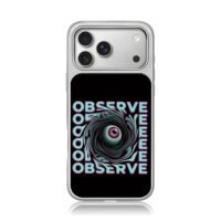 Neon observe text with swirling eye iPhone 17 Pro Max Electroplated Silver Case1