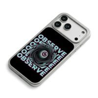Neon observe text with swirling eye iPhone 17 Pro Max Electroplated Silver Case2