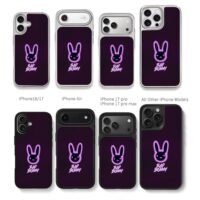 Neon purple Bad Bunny logo Chris Brown Phone Case Black Electroplated Silver For Iphone 11 To 17
