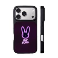 Neon purple Bad Bunny logo iPhone 17 Pro Max Black Case