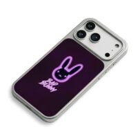Neon purple Bad Bunny logo iPhone 17 Pro Max Electroplated Silver Case2