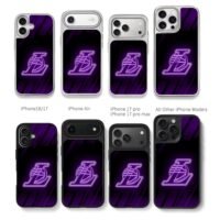 Neon purple LA Lakers logo on dark Chris Brown Phone Case Black Electroplated Silver For Iphone 11 To 17