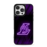 Neon purple LA Lakers logo on dark iPhone 16 Pro Max Black Case