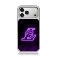 Neon purple LA Lakers logo on dark iPhone 17 Pro Max Electroplated Silver Case1