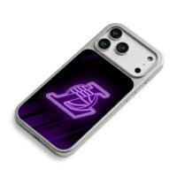 Neon purple LA Lakers logo on dark iPhone 17 Pro Max Electroplated Silver Case2