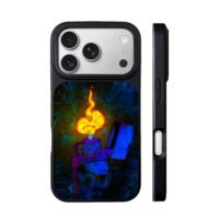 Neon skull zippo lighter with flame iPhone 17 Pro Max Black Case