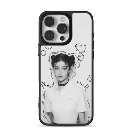 NewJeans Danielle double bun doodle iPhone 16 Pro Max Black Case